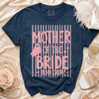 Navy shirt with "MOTHER OF THE BRIDE BOO CREW" text and ghost graphic.