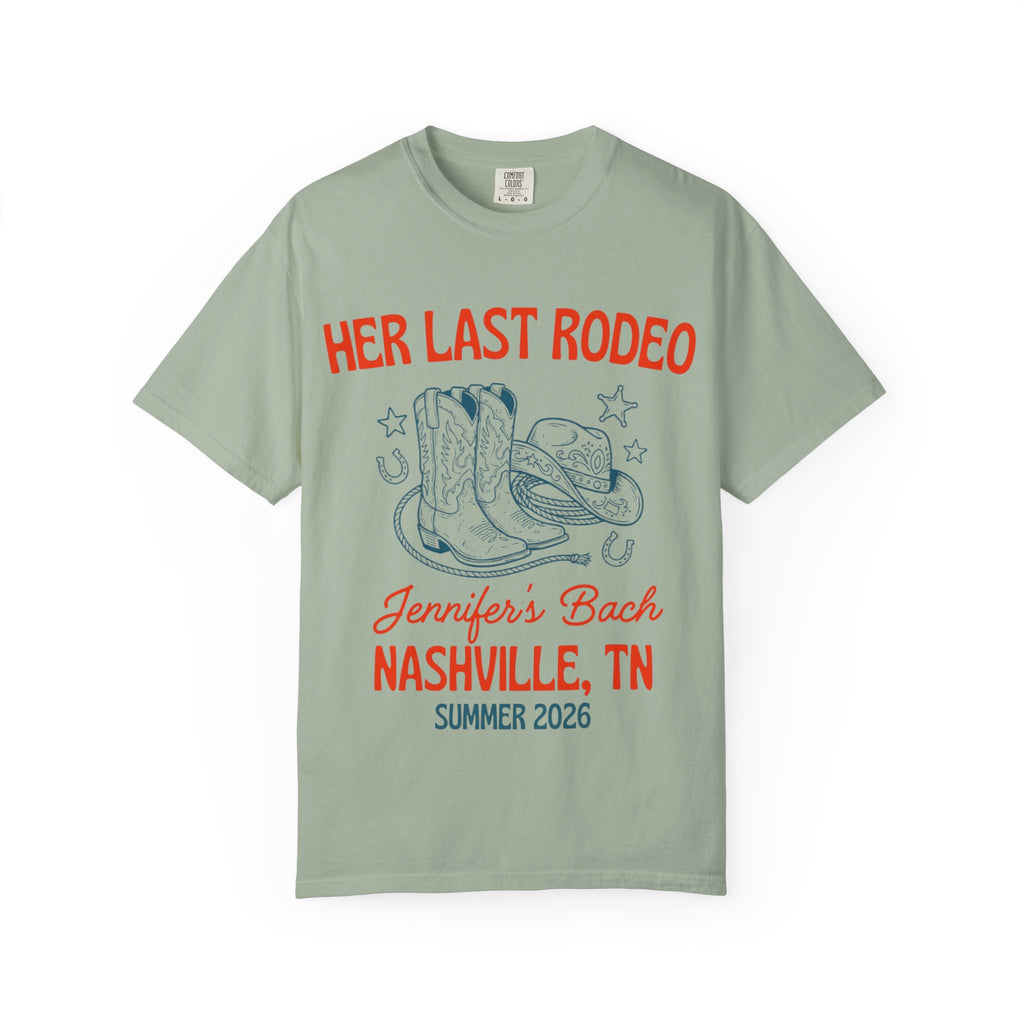 "Her Last Rodeo" text with cowboy boots and hat, Jennifer's Bach Nashville TN Summer 2026.