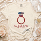 Red, White & I Do Bachelorette ring design with American flag diamond.