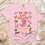 Pink t-shirt with "Last Splash Sarah's Bach Malibu CA Summer 2026 Howdy".