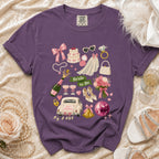 Purple t-shirt with "Bride to Be" text and wedding icons.
