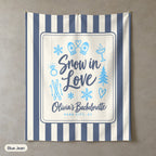 Snow In Love personalized wall tapestry in portrait, Blue Jean