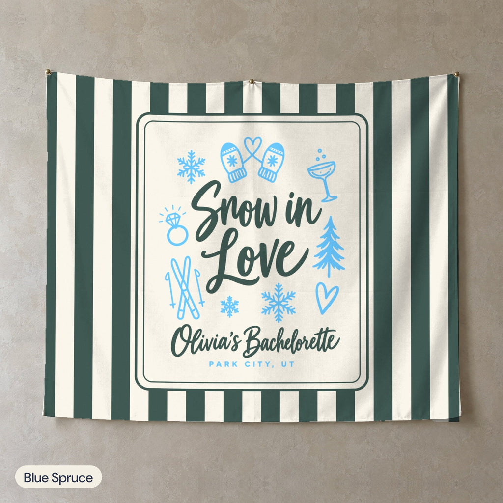Snow In Love personalized wall tapestry, Blue Spruce stripes