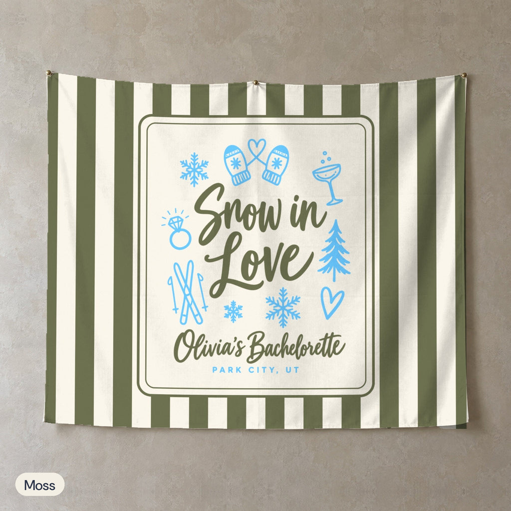 Snow In Love personalized wall tapestry, Moss stripes