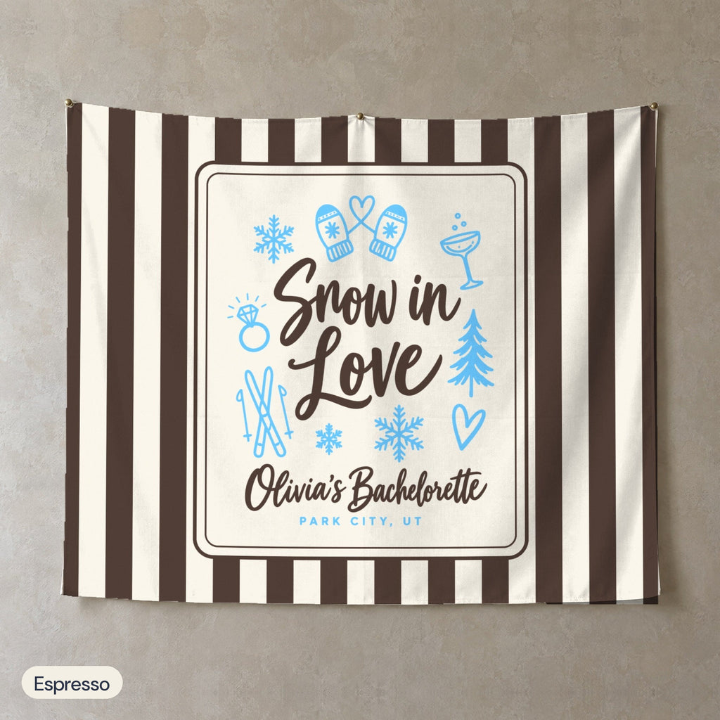 Snow In Love personalized wall tapestry, Espresso stripes