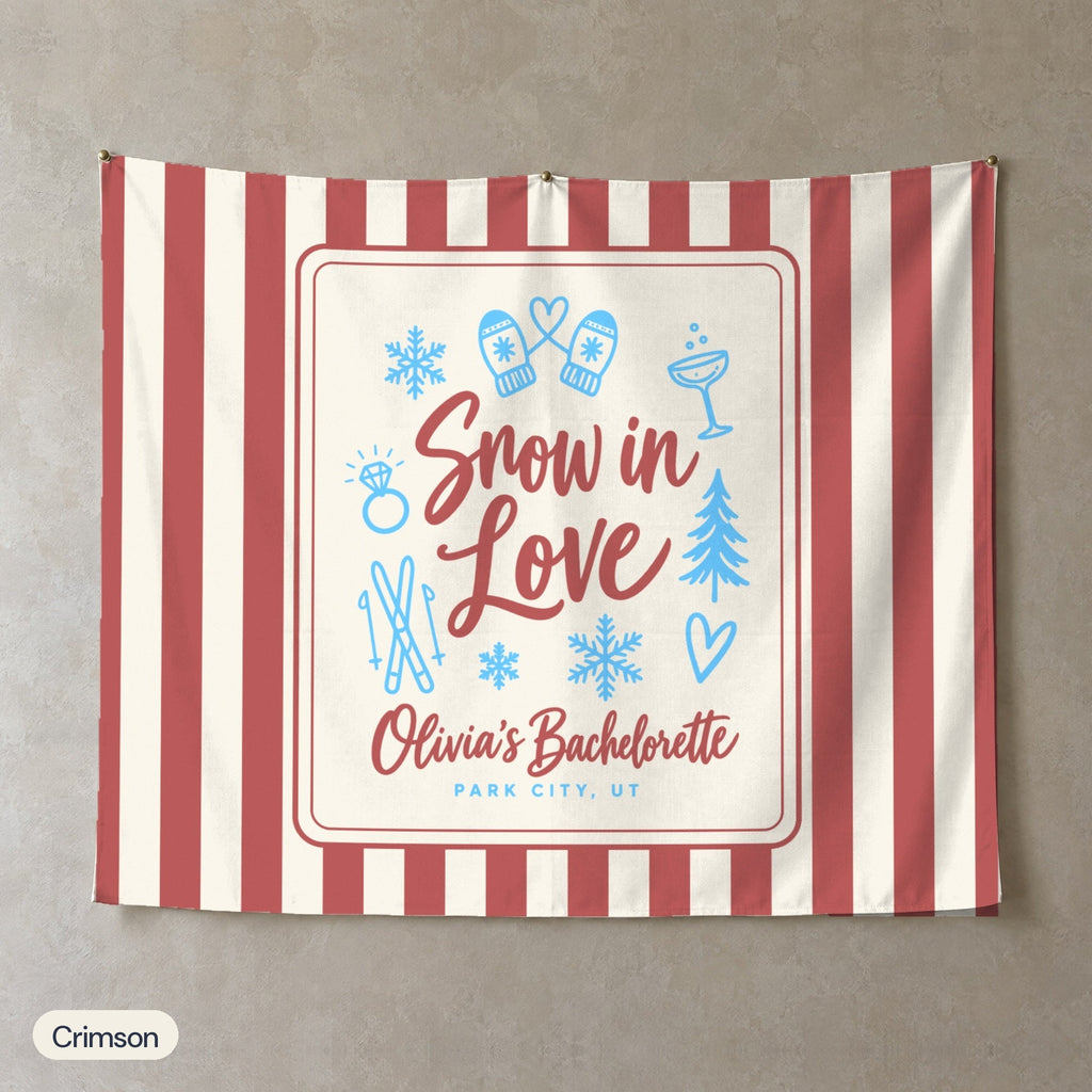 Snow In Love personalized wall tapestry, Crimson stripes
