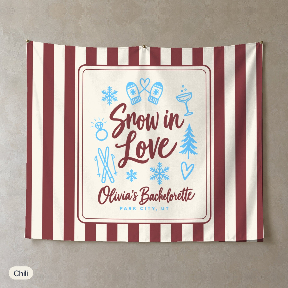 Snow In Love personalized wall tapestry, Chili stripes