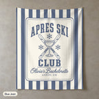 Apres Ski Club personalized wall tapestry in portrait, Blue Jean