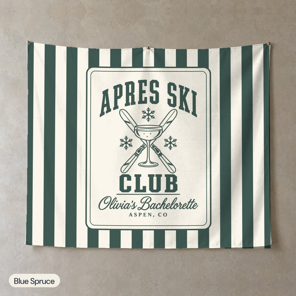 Apres Ski Club personalized wall tapestry, Blue Spruce stripes