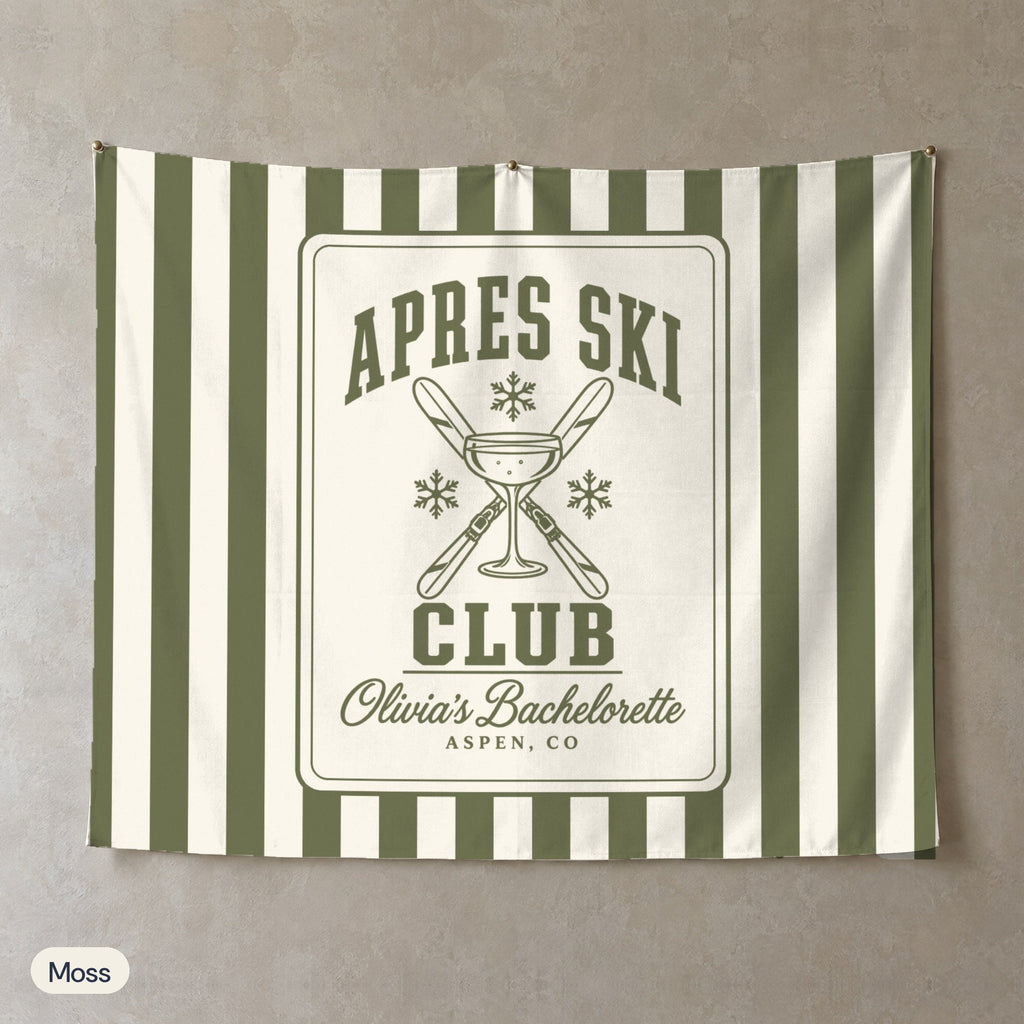 Apres Ski Club personalized wall tapestry, Moss stripes