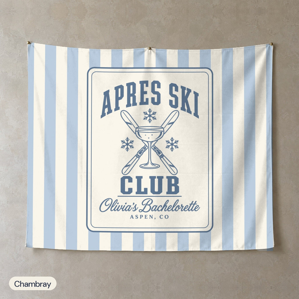 Apres Ski Club personalized wall tapestry, Chambray stripes