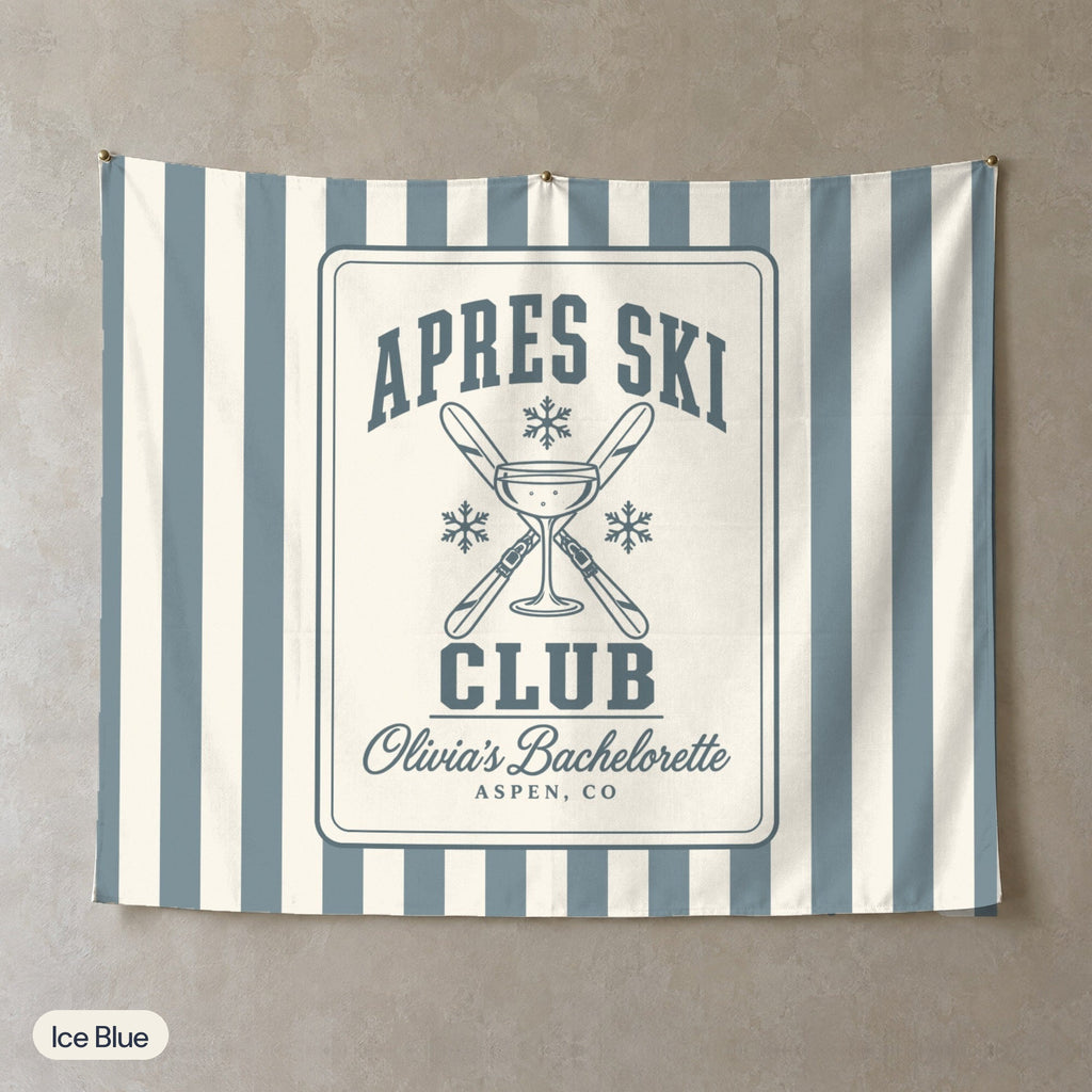 Apres Ski Club personalized wall tapestry, Ice Blue stripes