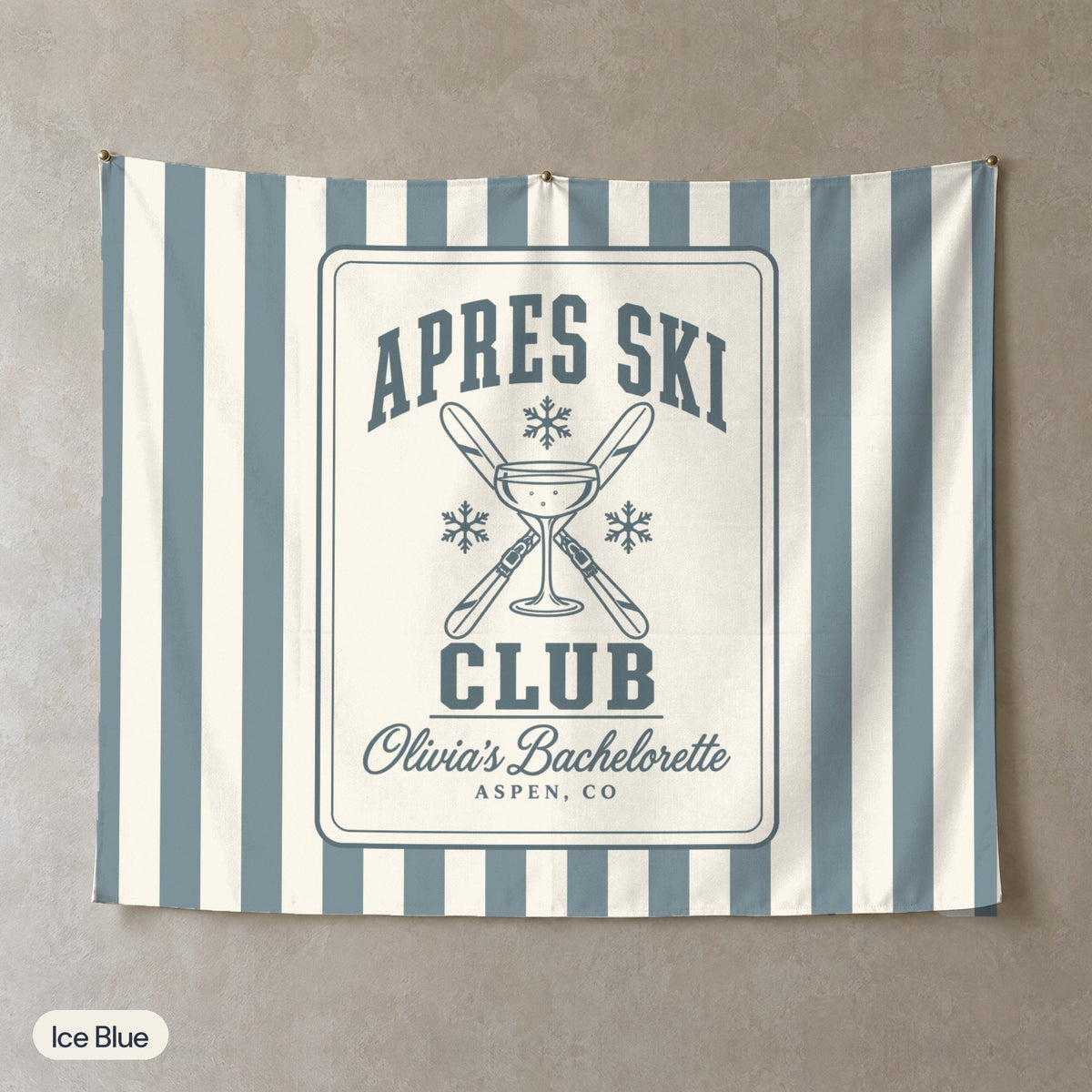 Apres Ski Club personalized wall tapestry, Ice Blue stripes