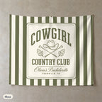 Cowgirl Country Club personalized wall tapestry, Moss stripes