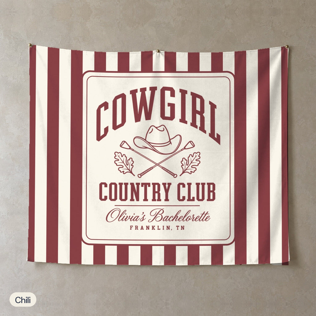 Cowgirl Country Club personalized wall tapestry, Chili stripes