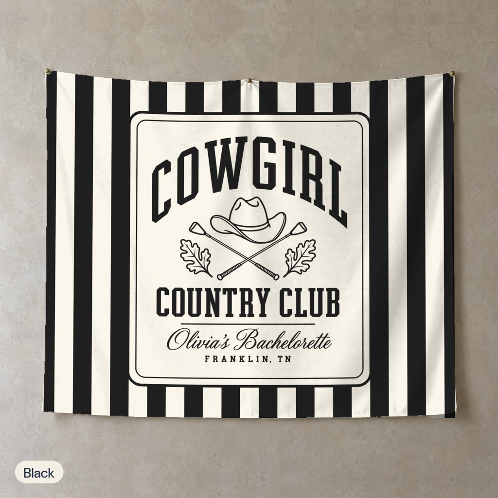 Cowgirl Country Club personalized wall tapestry, Black stripes