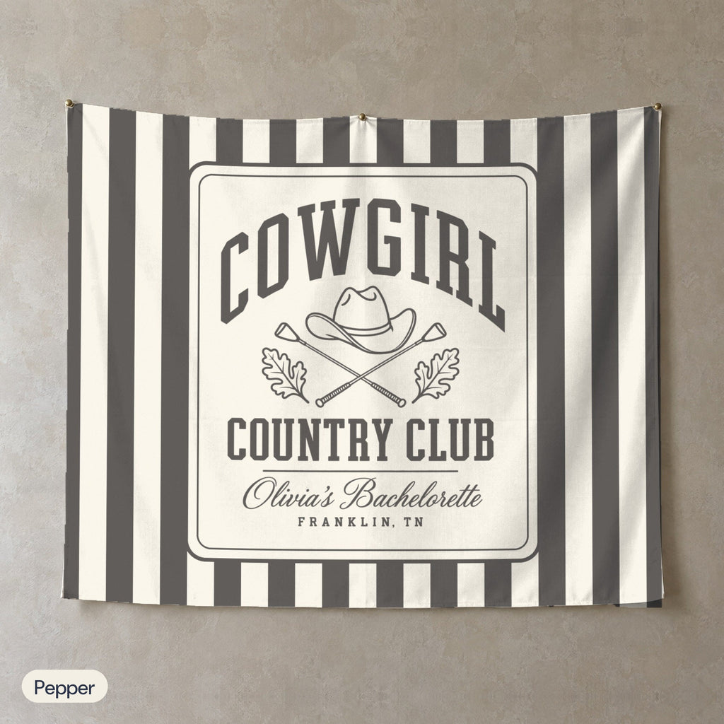 Cowgirl Country Club personalized wall tapestry, Pepper stripes