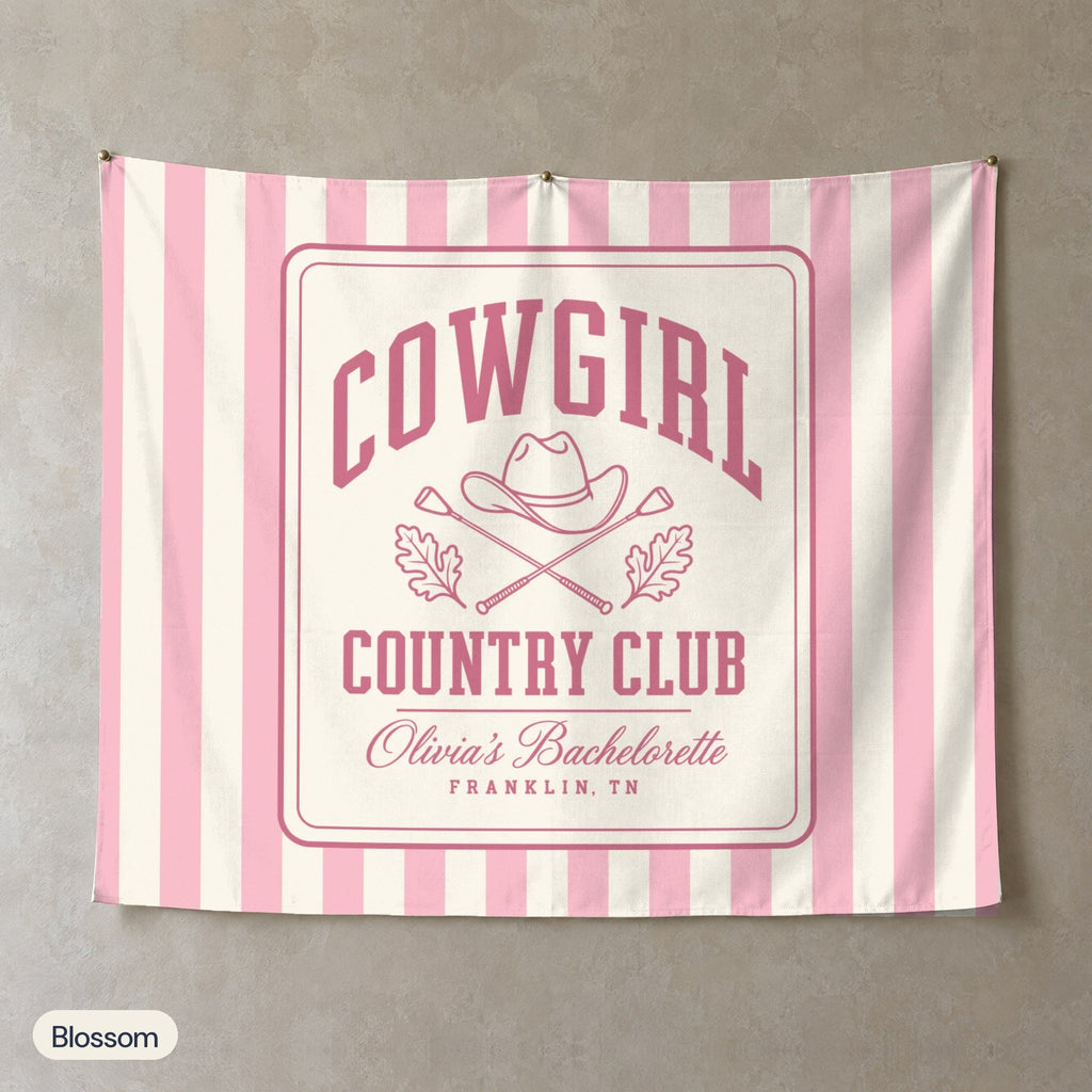 Cowgirl Country Club personalized wall tapestry, Blossom stripes