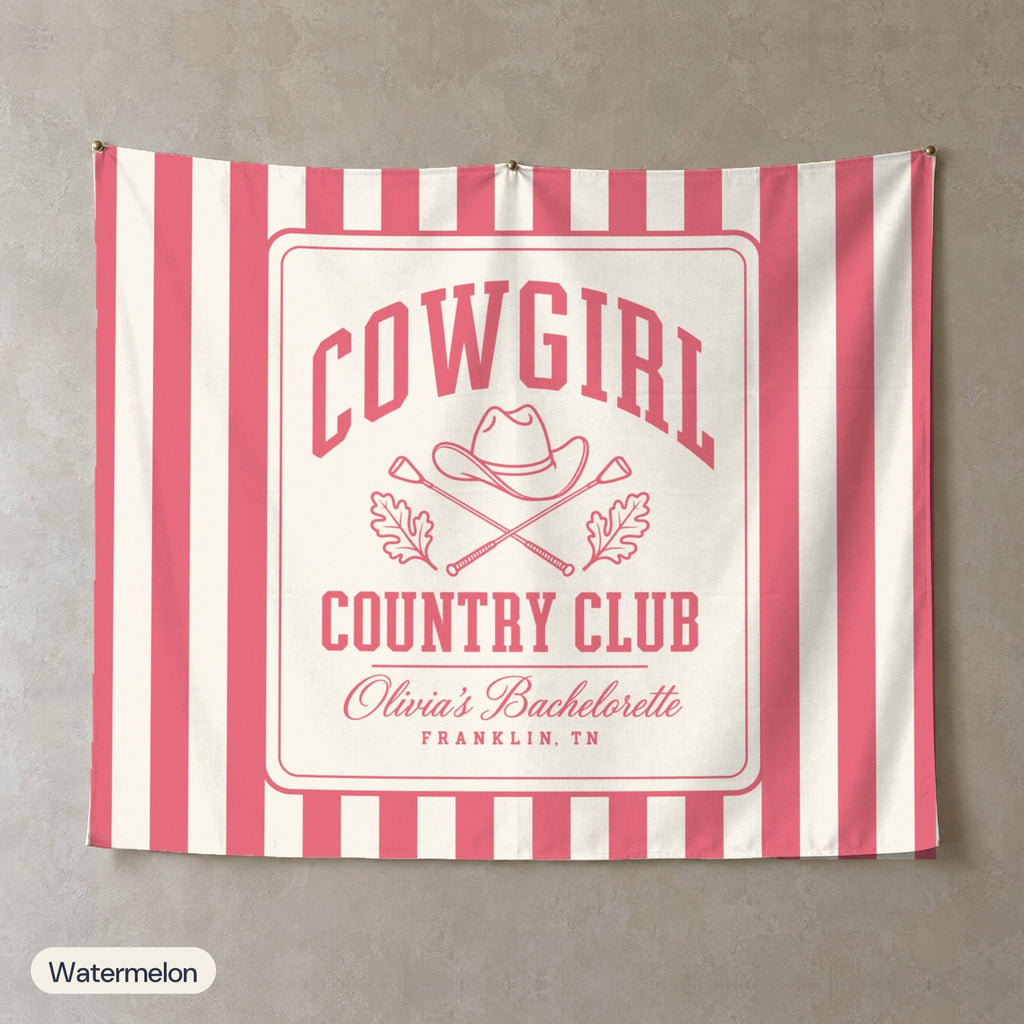 Cowgirl Country Club personalized wall tapestry, Watermelon stripes