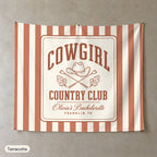 Cowgirl Country Club personalized wall tapestry, Terracotta stripes