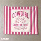 Cowgirl Country Club personalized wall tapestry, Crunchberry stripes