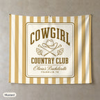 Cowgirl Country Club personalized wall tapestry, Mustard stripes