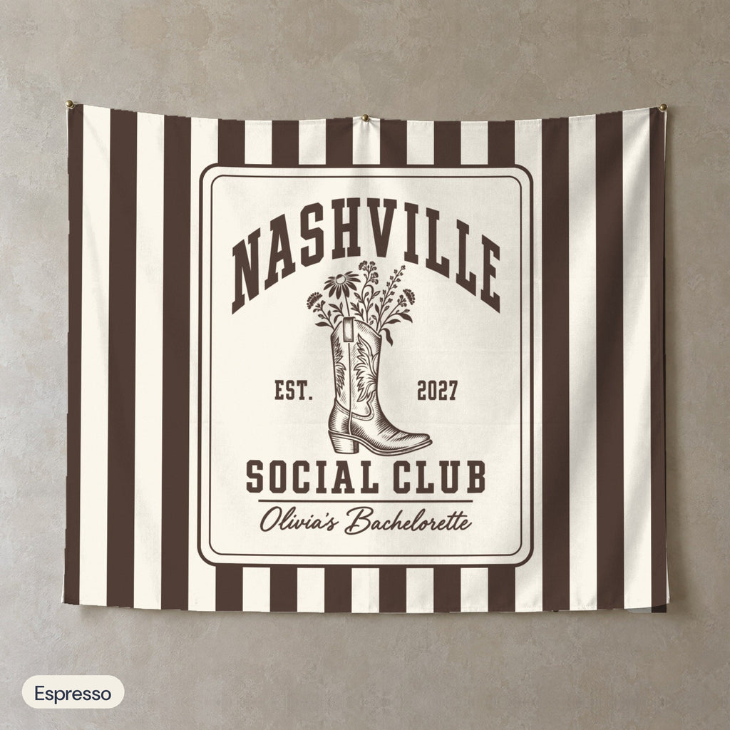 Nashville Social Club personalized wall tapestry, Espresso stripes
