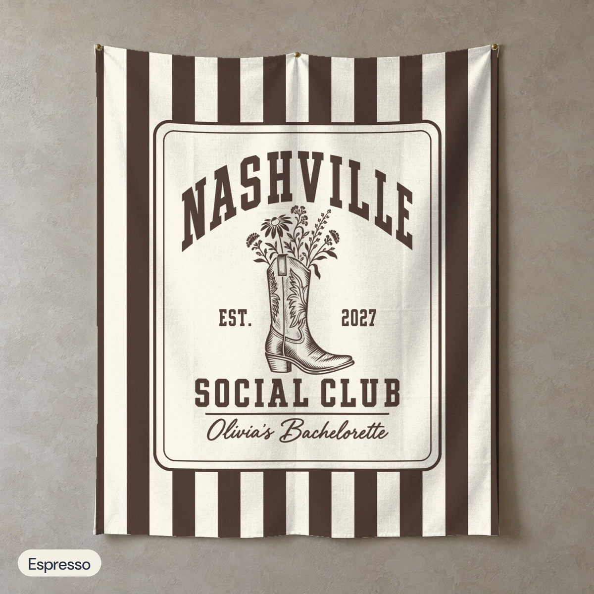 Nashville Social Club personalized wall tapestry in portrait, Espresso