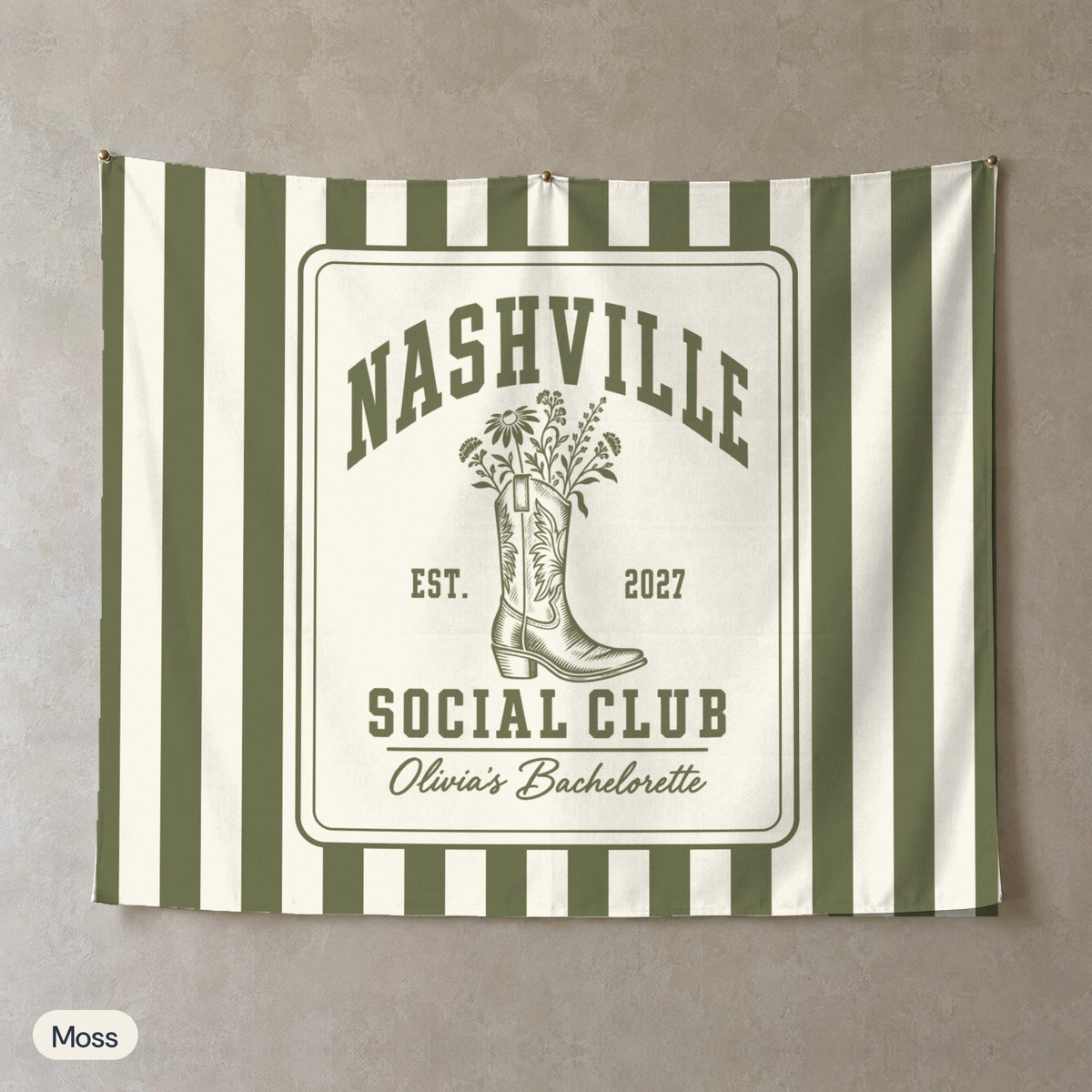 Nashville Social Club personalized wall tapestry, Moss stripes