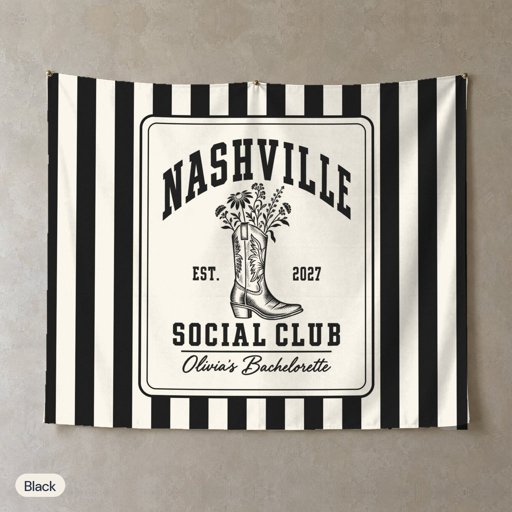 Nashville Social Club personalized wall tapestry, Black stripes