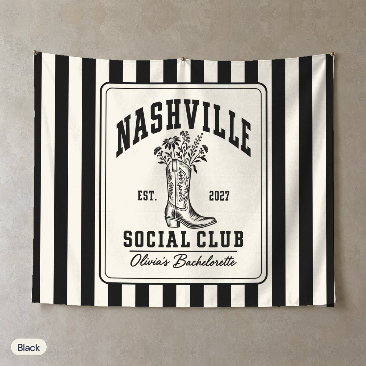 Nashville Social Club personalized wall tapestry, Black stripes