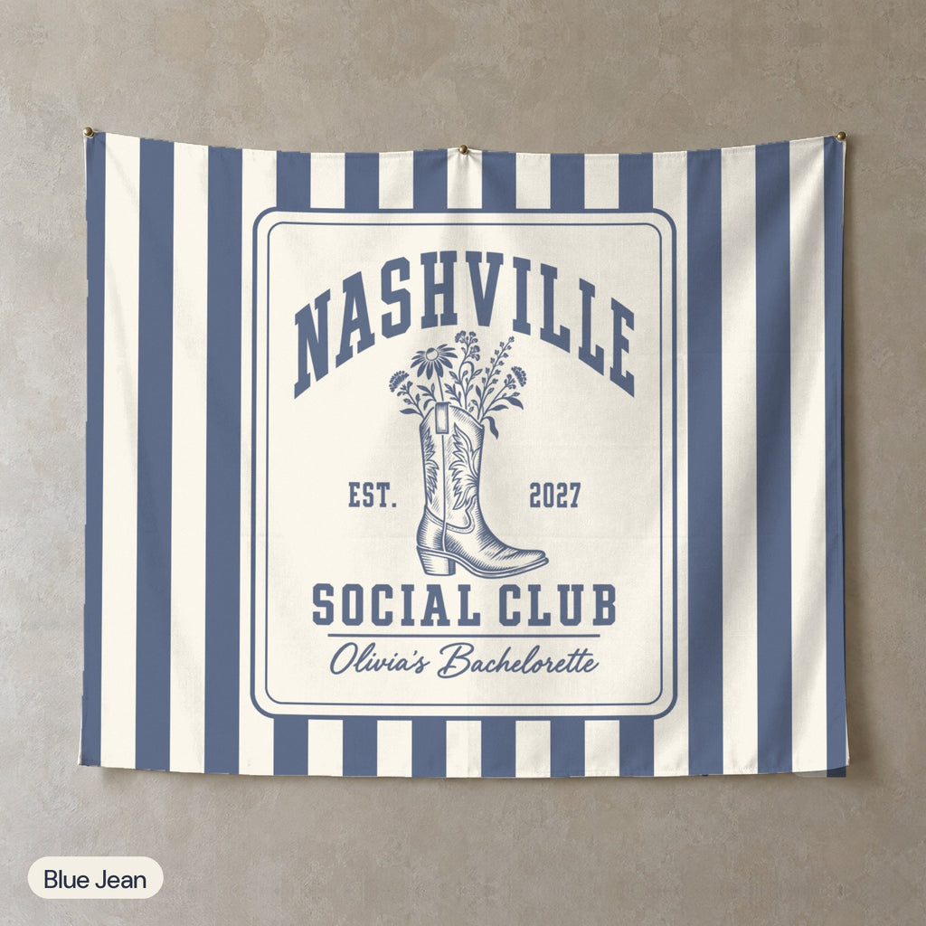 Nashville Social Club personalized wall tapestry, Blue Jean stripes