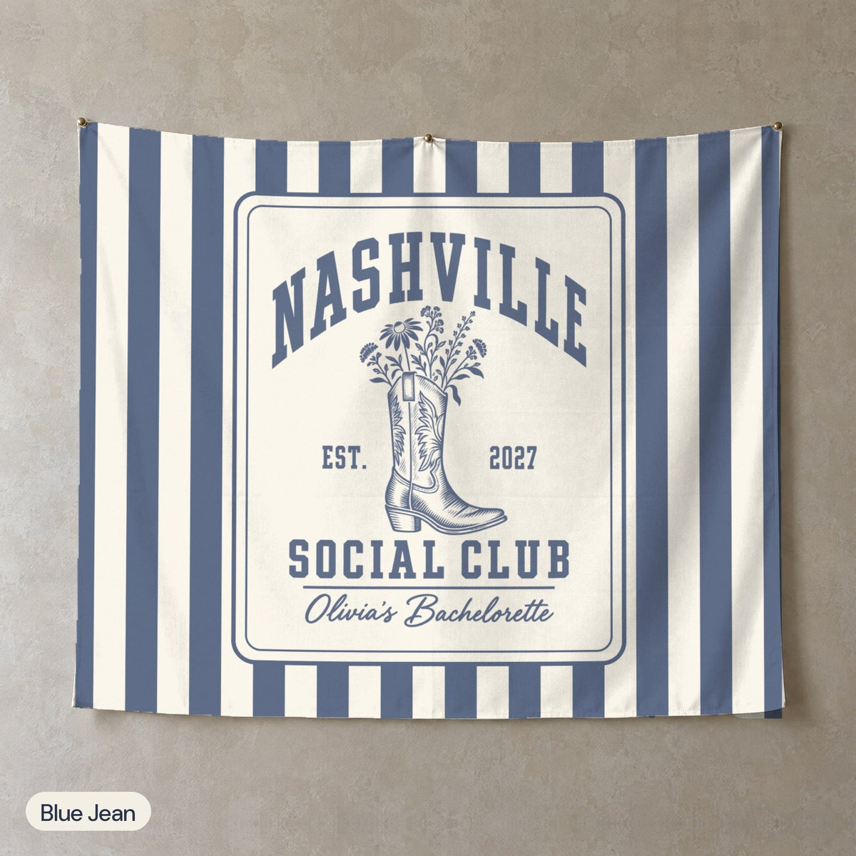 Nashville Social Club personalized wall tapestry, Blue Jean stripes