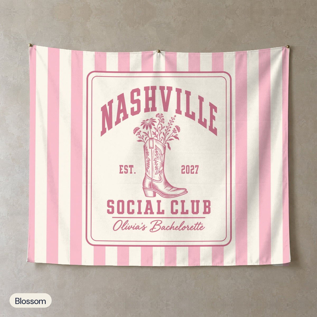 Nashville Social Club personalized wall tapestry, Blossom stripes