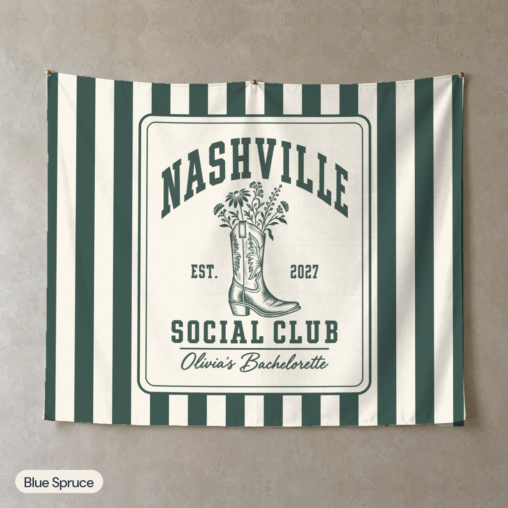 Nashville Social Club personalized wall tapestry, Blue Spruce stripes