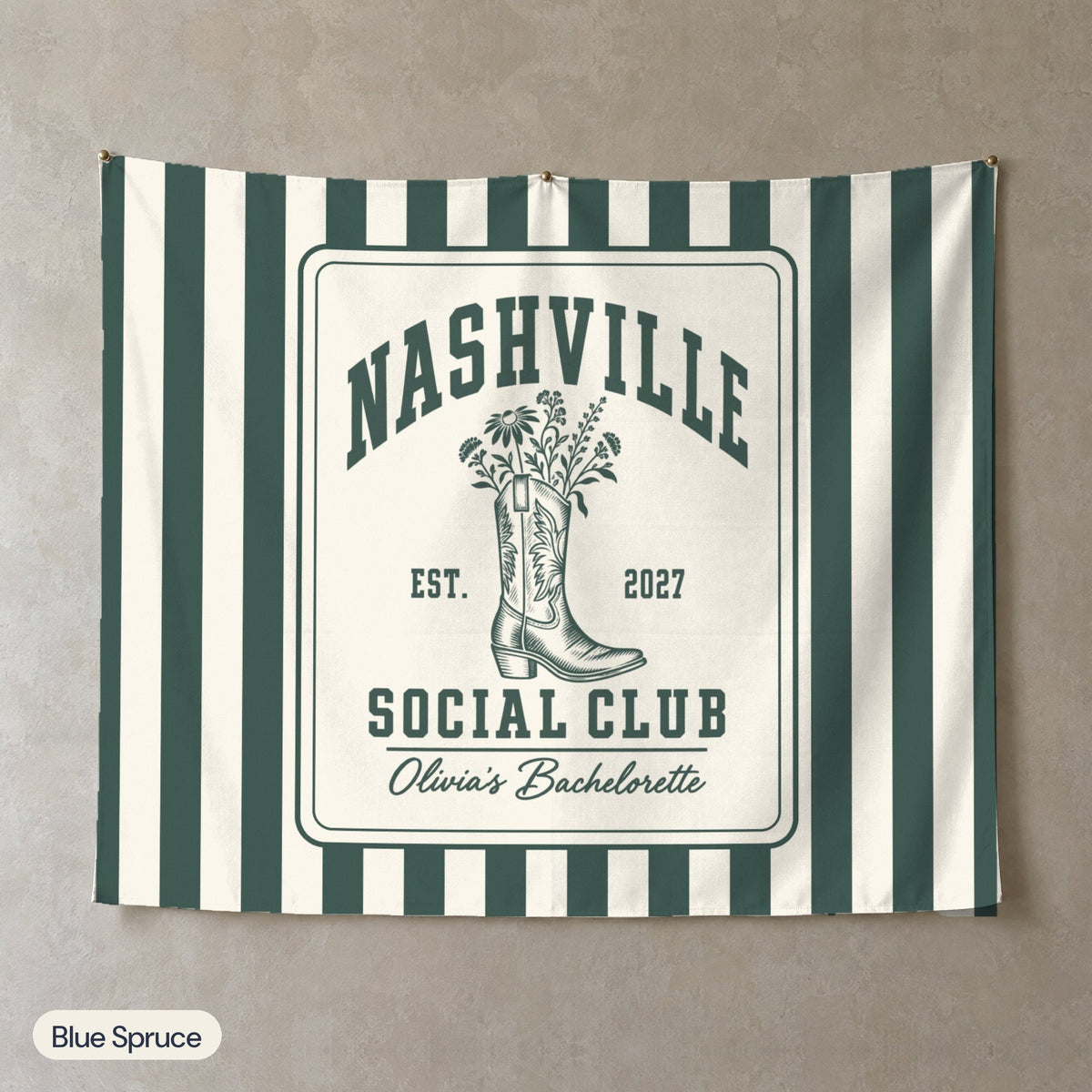 Nashville Social Club personalized wall tapestry, Blue Spruce stripes