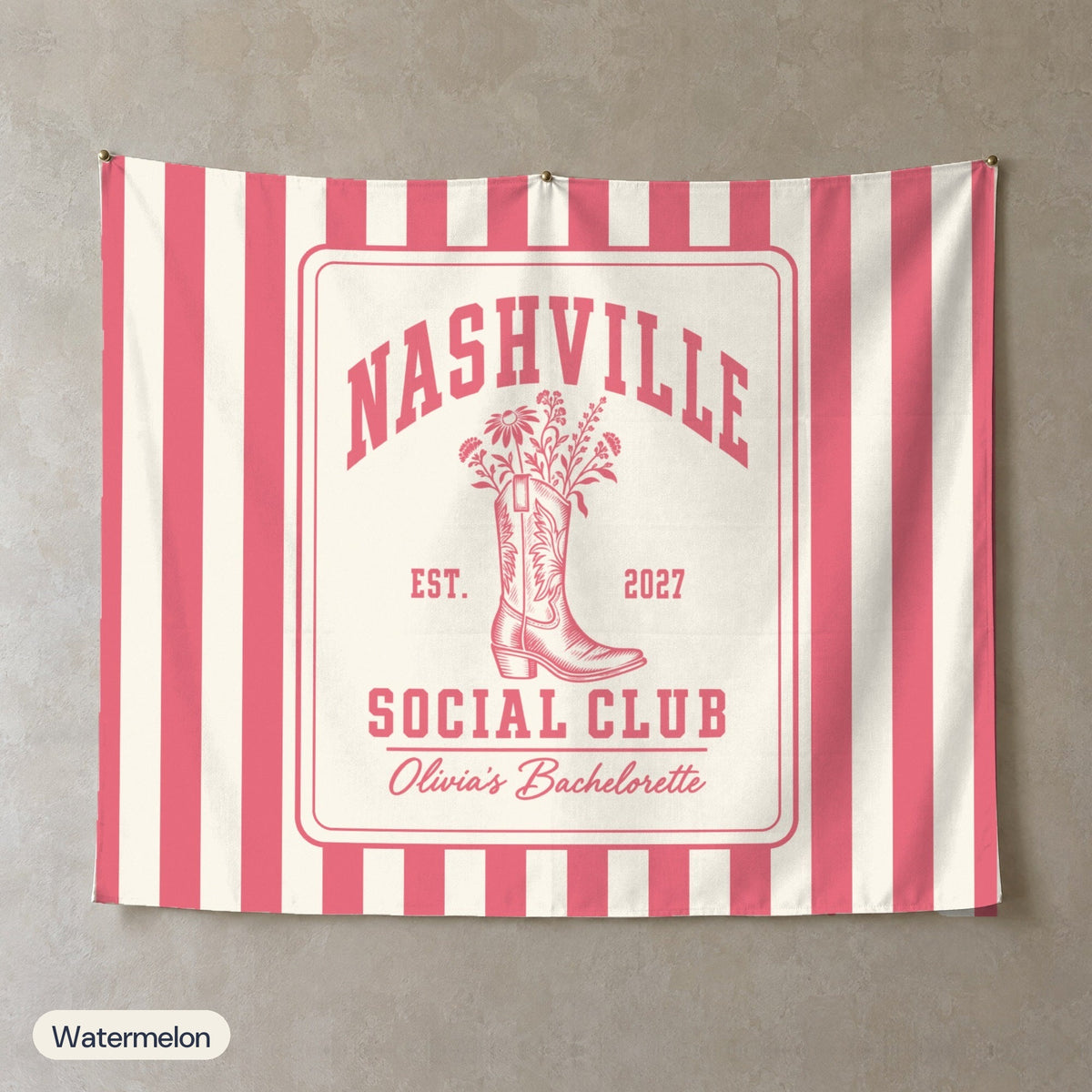 Nashville Social Club personalized wall tapestry, Watermelon stripes