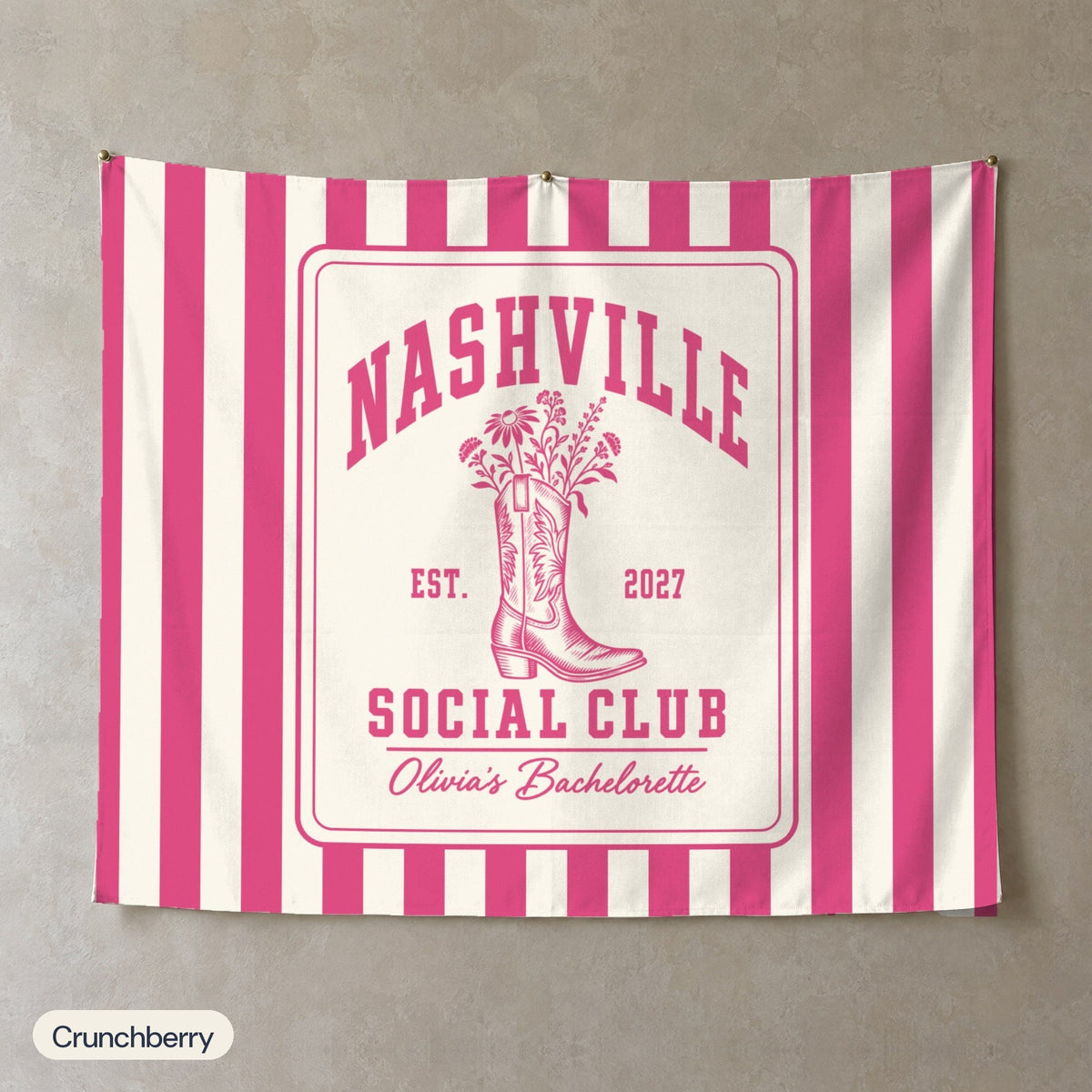 Nashville Social Club personalized wall tapestry, Crunchberry stripes