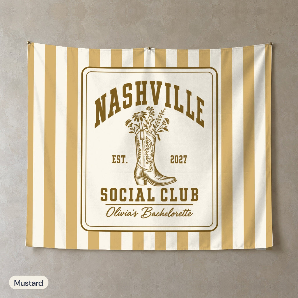 Nashville Social Club personalized wall tapestry, Mustard stripes