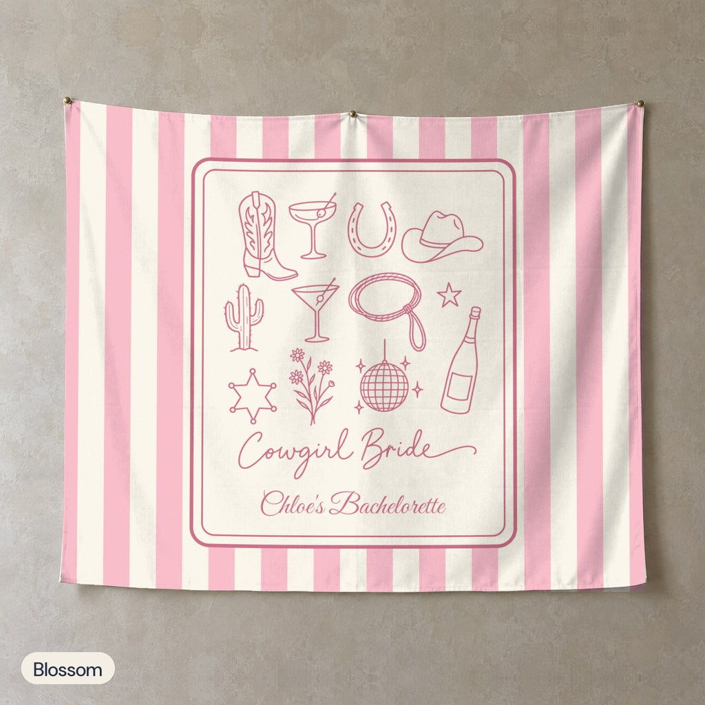 Cowgirl Bride & Crew personalized wall tapestry, Blossom stripes
