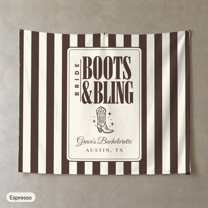 Boots & Bling personalized wall tapestry, Espresso stripes