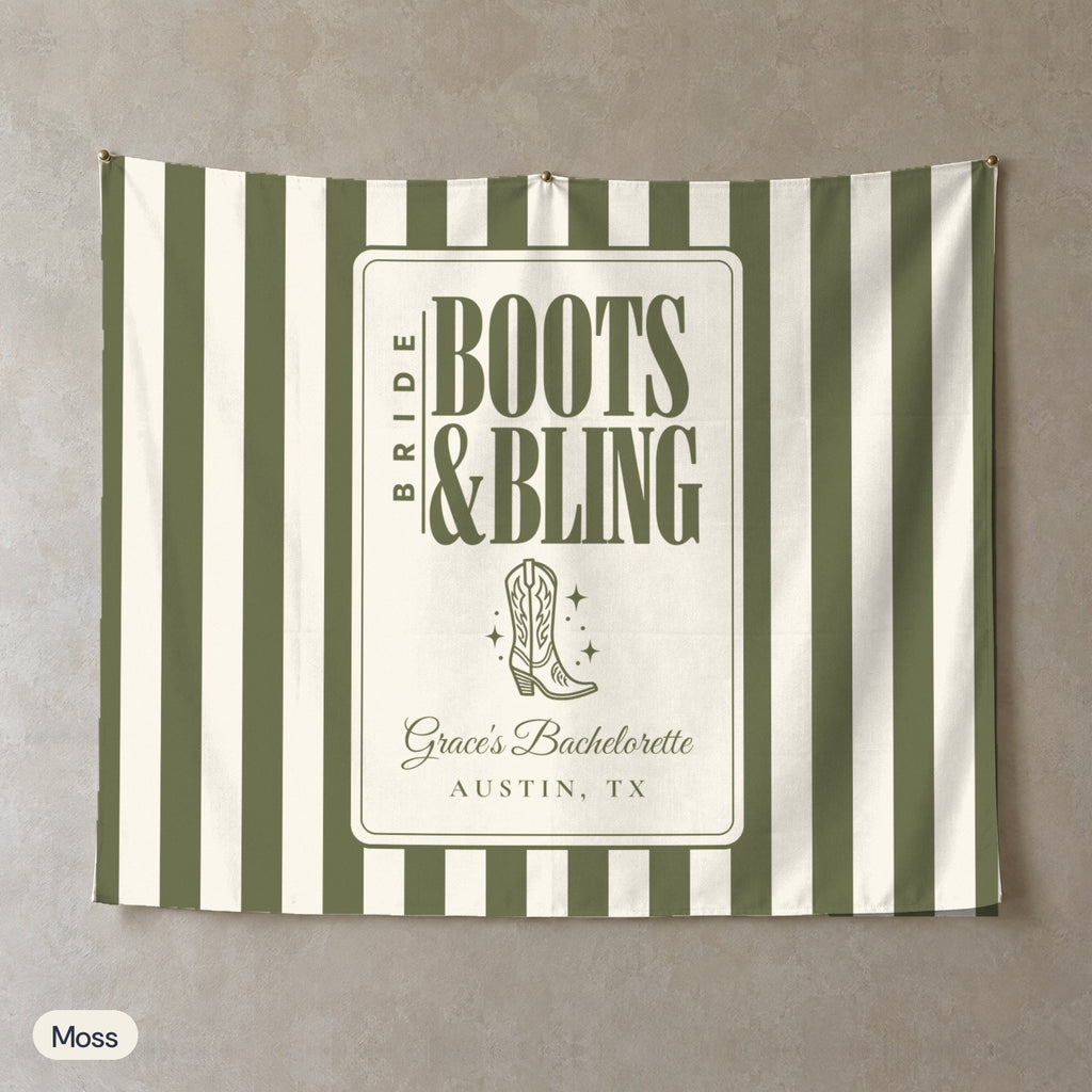 Boots & Bling personalized wall tapestry, Moss stripes