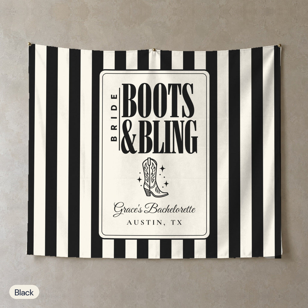 Boots & Bling personalized wall tapestry, Black stripes