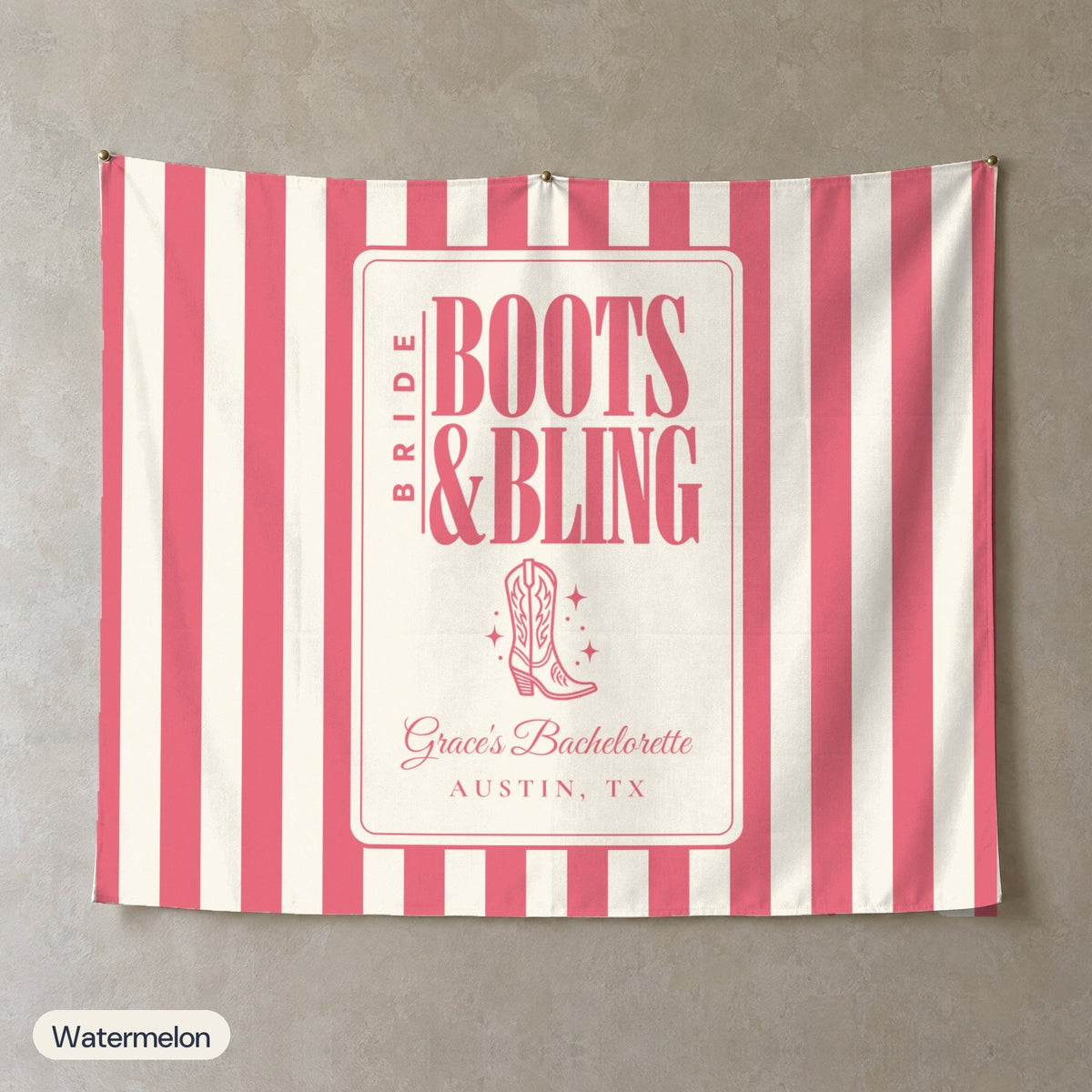Boots & Bling personalized wall tapestry, Watermelon stripes