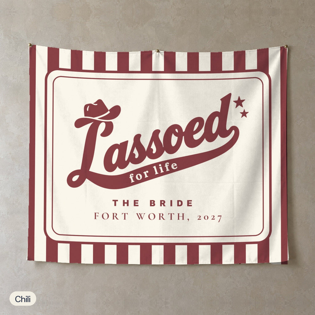 Lassoed For Life personalized wall tapestry, Chili stripes