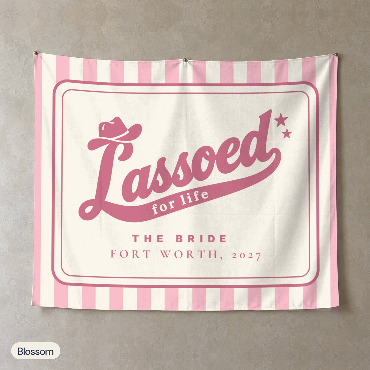 Lassoed For Life personalized wall tapestry, Blossom stripes