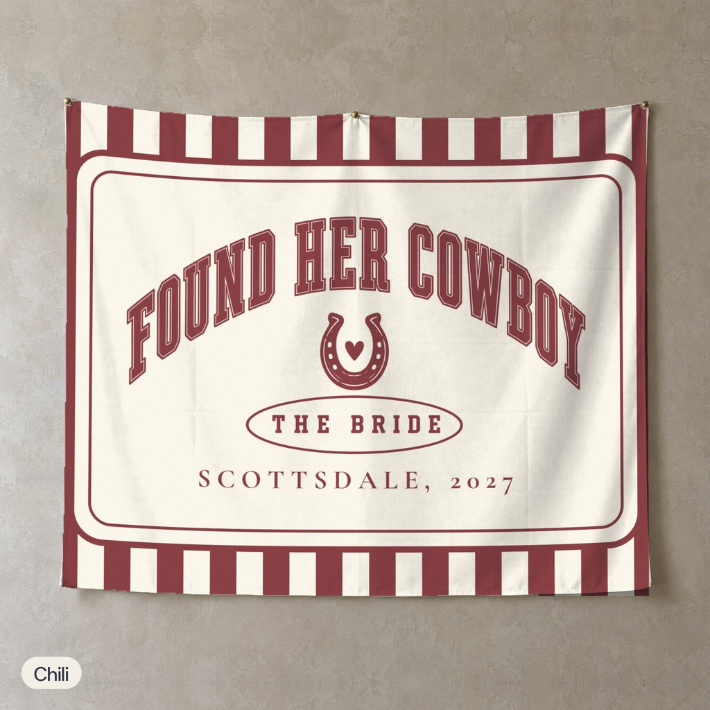 Found Her Cowboy personalized wall tapestry, Chili stripes