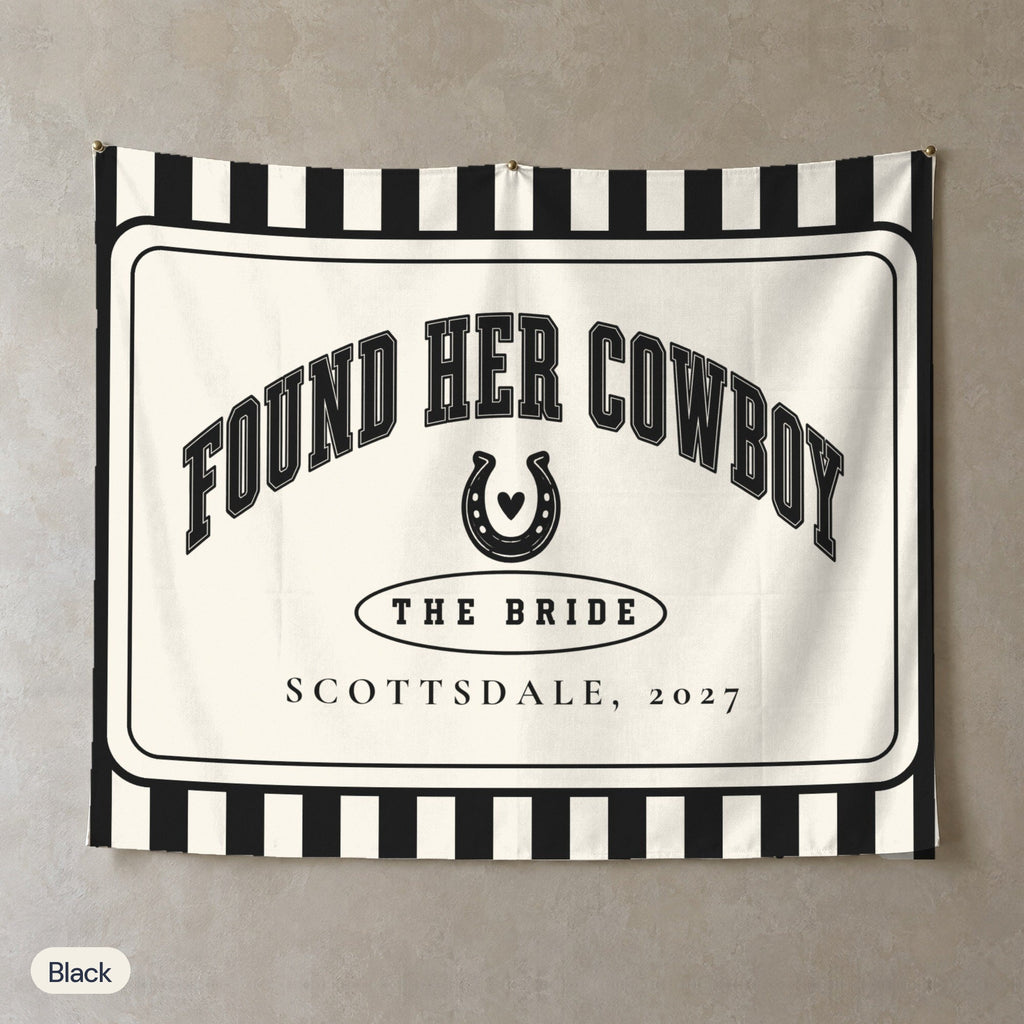 Found Her Cowboy personalized wall tapestry, Black stripes