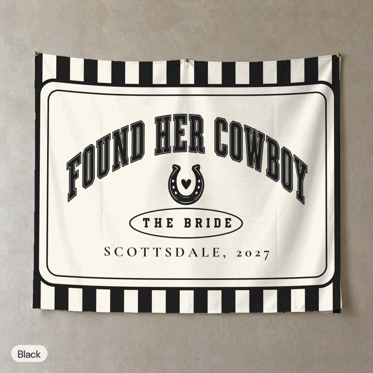 Found Her Cowboy personalized wall tapestry, Black stripes