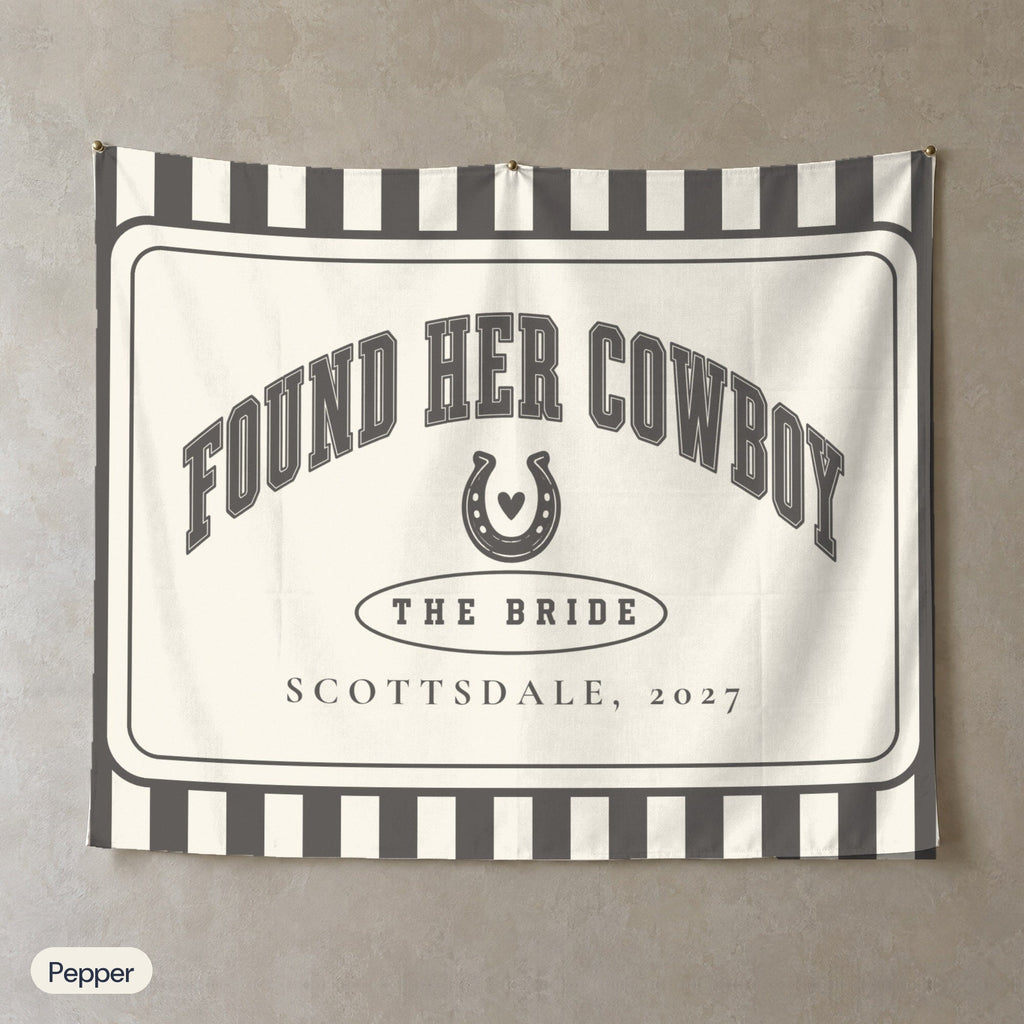 Found Her Cowboy personalized wall tapestry, Pepper stripes